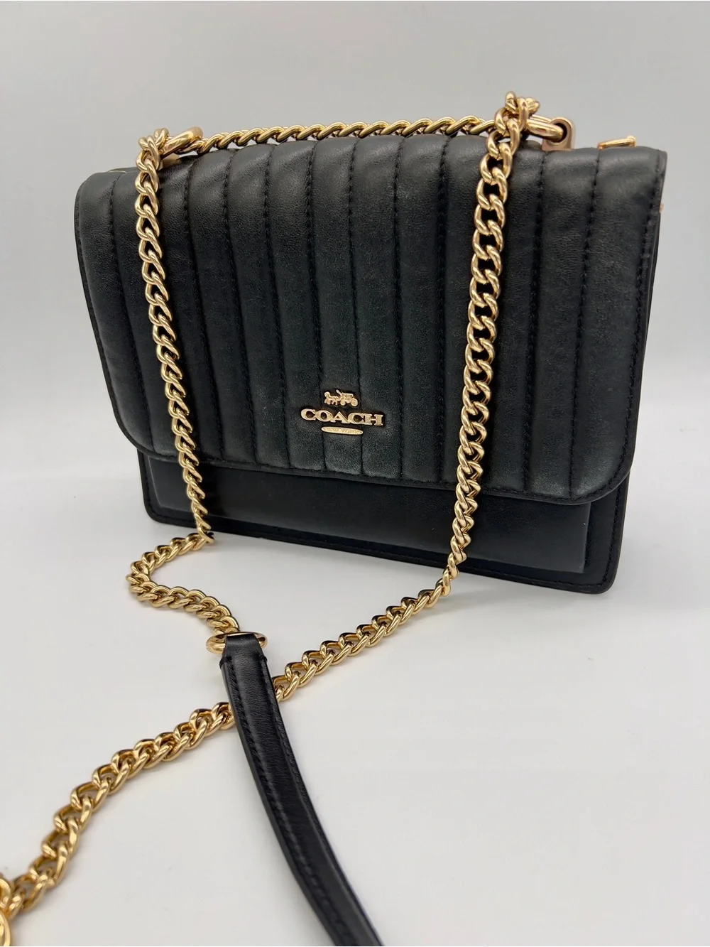 Coach Black Quilted Leather Crossbody with Gold Chain